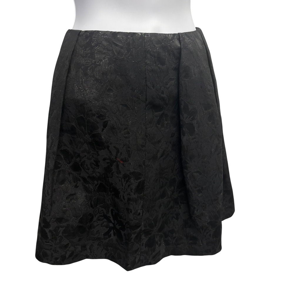 DKNYC Womens Black Metallic Floral Brocade Pleated Mini Skirt Size 2 A-Line - Picture 4 of 11